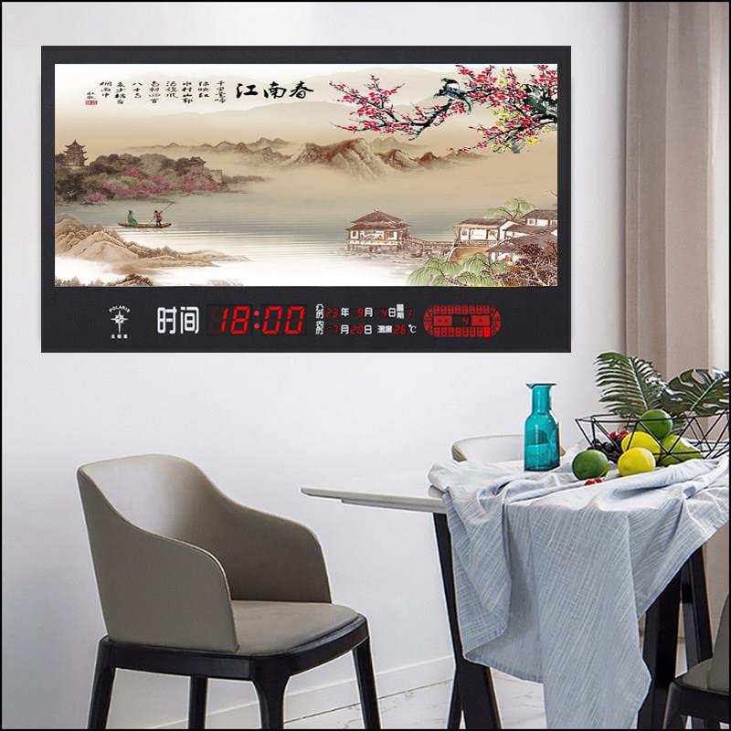 2025年新款万年历电子钟数码日历客厅智能大钟表新中式装饰画挂钟