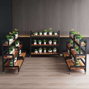 阳台花架子客厅落地式 多肉绿萝 置物简约现代实木质花盆铁艺阶梯式