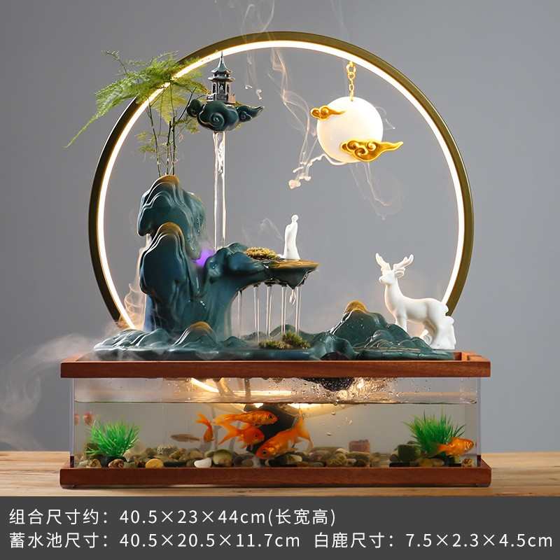 鱼缸流水摆件假山喷泉循环造景客厅桌面生财玄关招财中式创意礼品
