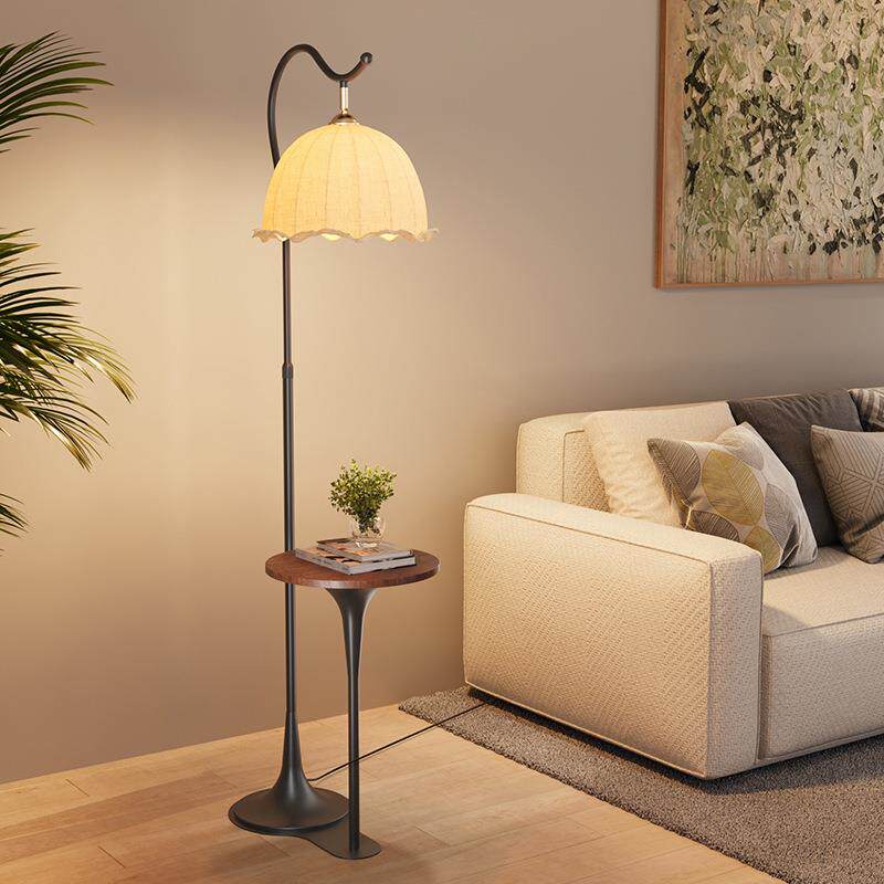 中古落地灯客厅实木法式复古氛围灯置物架沙发旁卧室床头一体台灯