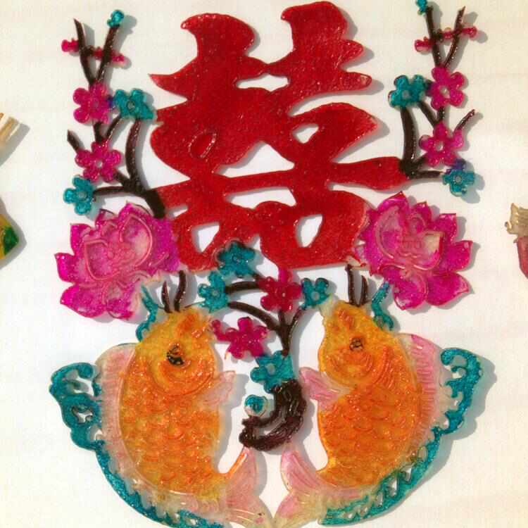中国摆件镜框华县风纯手工婚庆水晶制作现货礼品特色彩绘主题皮影