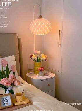 2026新款落地灯卧室床头柜一体简约现代奶油风客厅置物沙发台灯