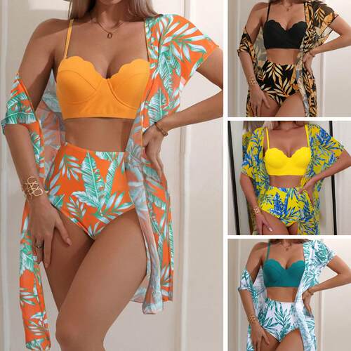 Three swimsuits, women's printed high waisted bikini