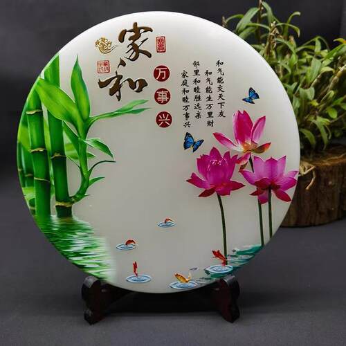 汉白玉平安扣摆件圆形彩绘玉扣家具客厅玉石摆设和氏璧 工艺礼品