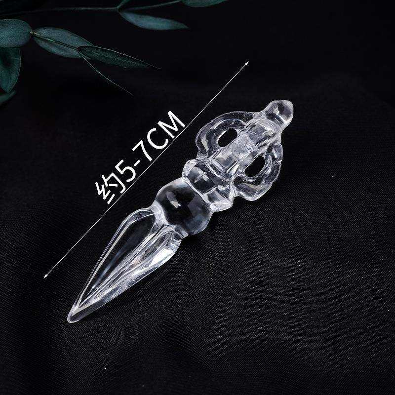 天然白水晶金刚杵雕刻把玩件 水晶降魔杵法器工艺品家居装饰摆件