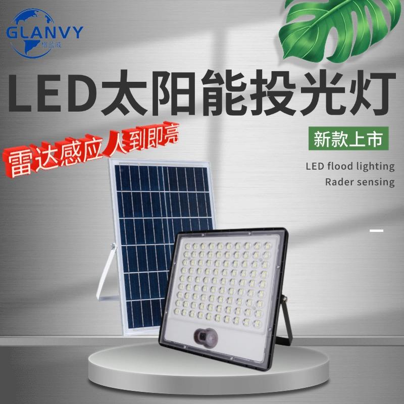 新款太阳能灯人体感应户外庭院灯投光灯院子照明灯路灯跨境