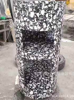 黑色水磨石边几人造石边柜置物现代简约设计师圆形床头柜网红角几