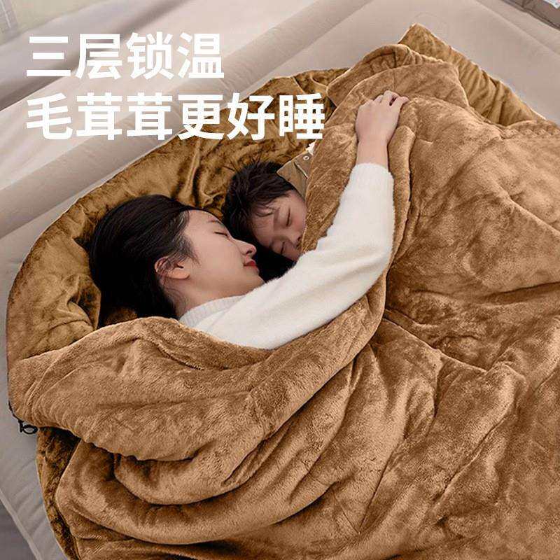 冬季户外羽绒睡袋露营旅行午休信封式防寒加厚水晶绒睡袋工厂