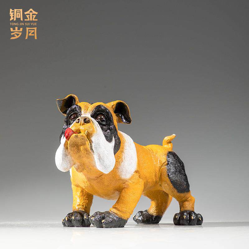 铜艺坊拳师犬黄铜小黄狗摆件客厅书房桌面小黄犬金属铜工艺品摆件