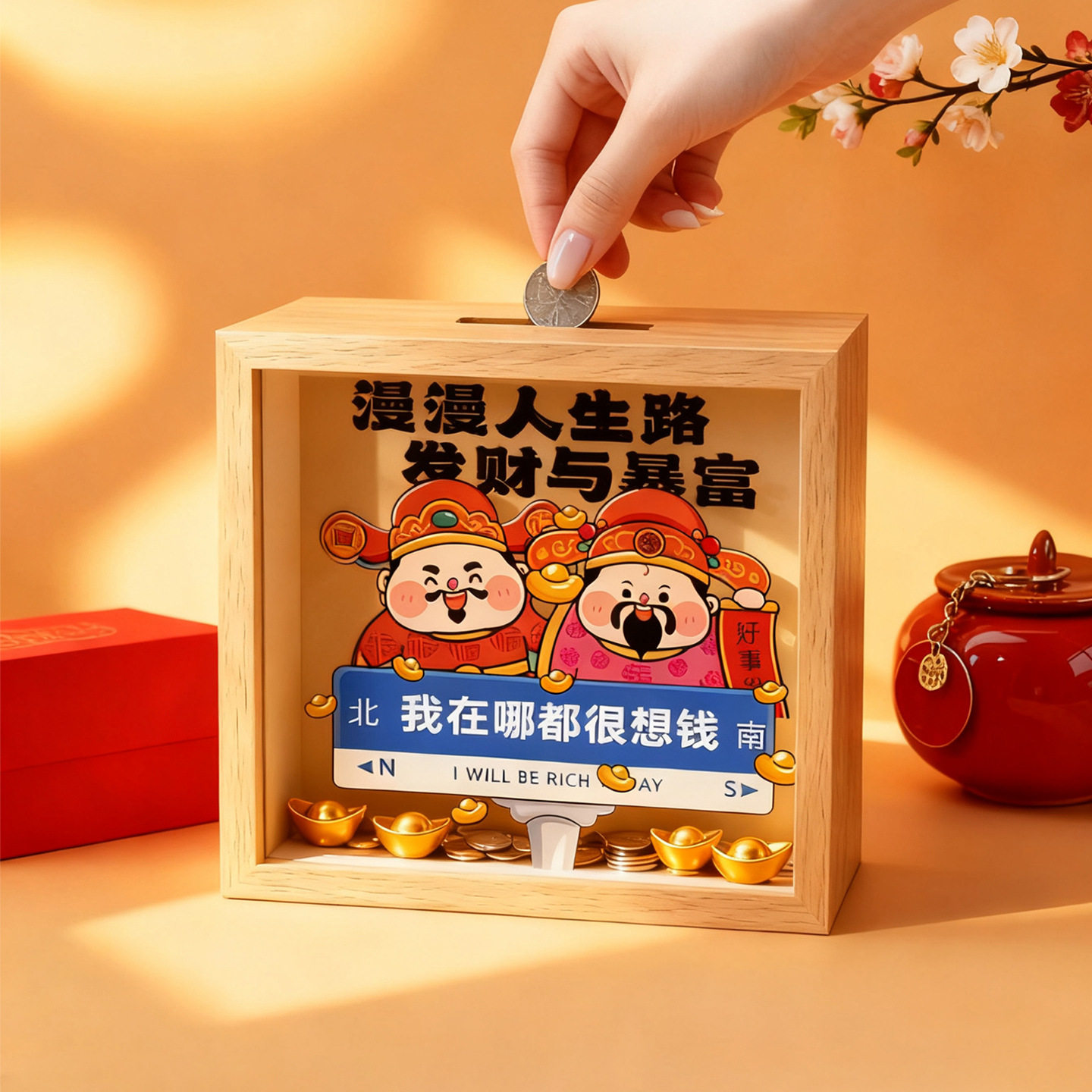 顺风顺水财神存钱储蓄装饰摆件