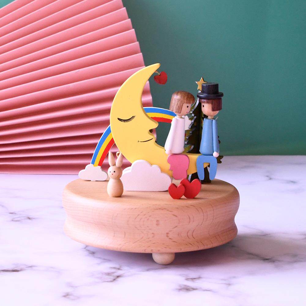 情人节520木质八音盒彩绘彩虹音乐盒爱情故事复古摆件工艺品