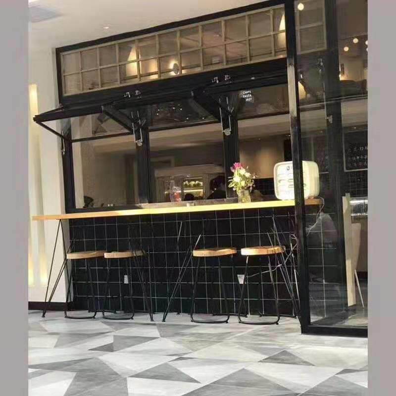 双层玻璃折叠窗酒馆咖啡店上折窗手动上下折叠窗大尺寸重型折叠窗