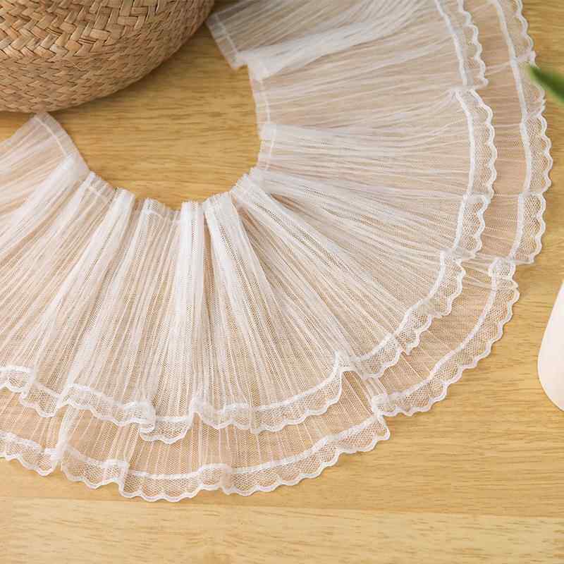 16cm宽黑白双层褶皱网纱花边 手工diy服装领口袖口窗帘边装饰辅料