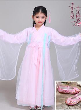 高档新品女童三生三世十里桃花白演浅cos出同款儿仙童古装服女服