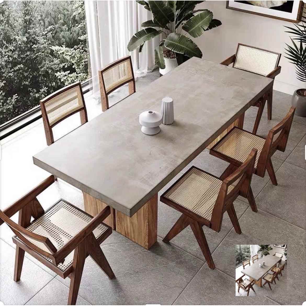实木长条会议桌 简约设计师工作台 模彷水泥色餐桌 可拆卸办公桌