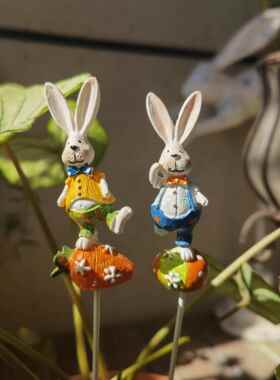 兔子插花花盆插花庭院花园花盆创意装饰插件树脂工艺品装饰