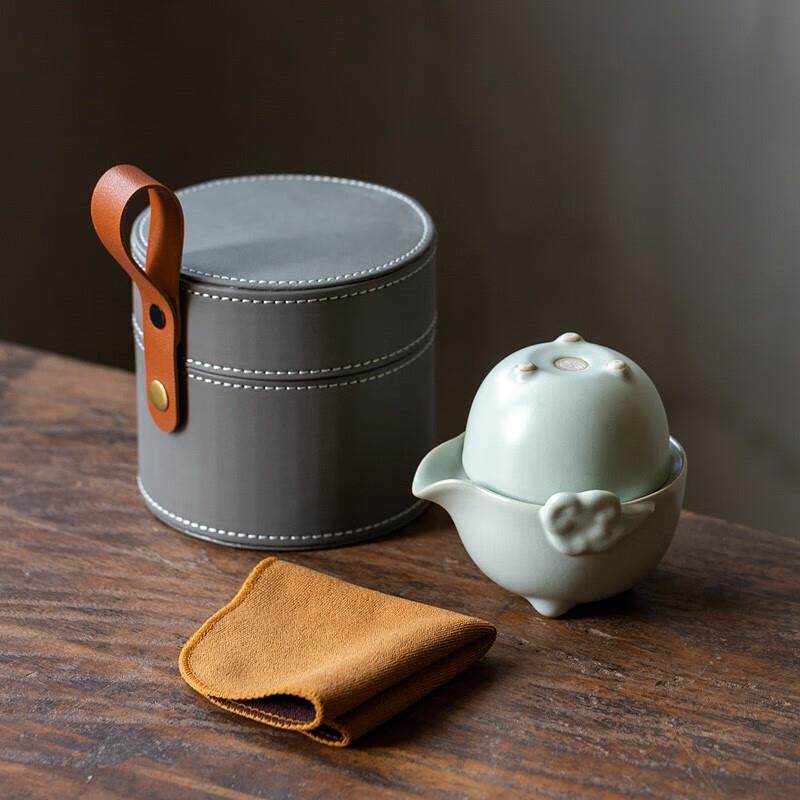 汝窑旅行茶具套装快客杯陶瓷茶壶茶杯户外便携包个人户外泡茶器