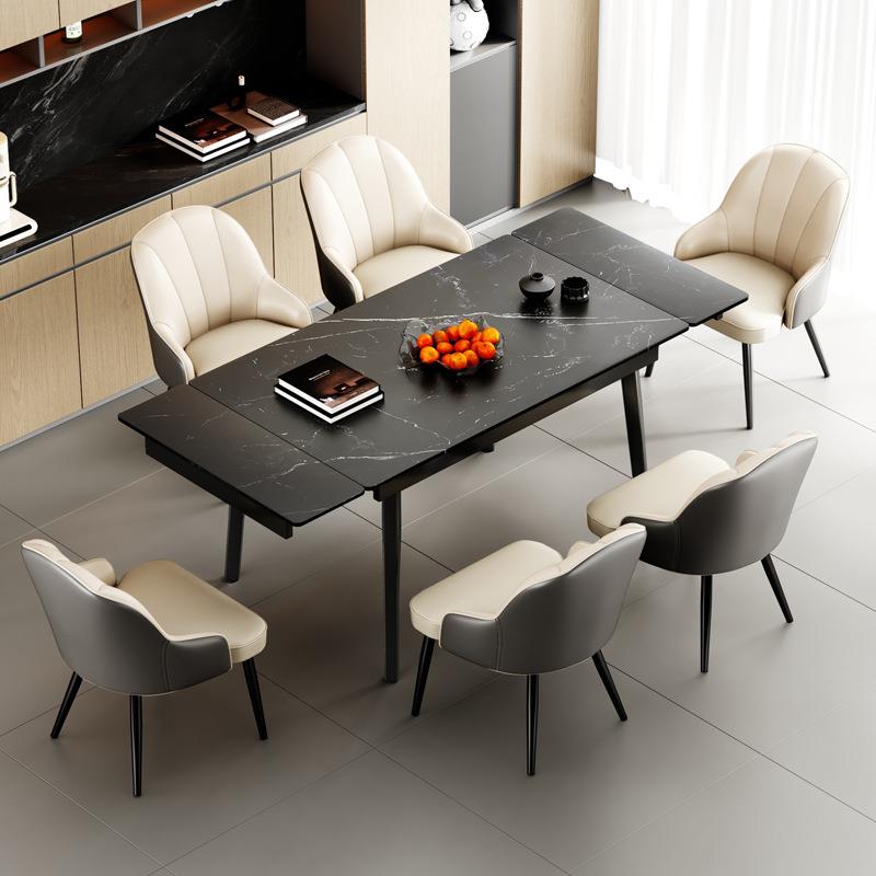 家用现代简约伸风缩奶长方形多功能饭油桌岩ASO板餐桌油客厅防免