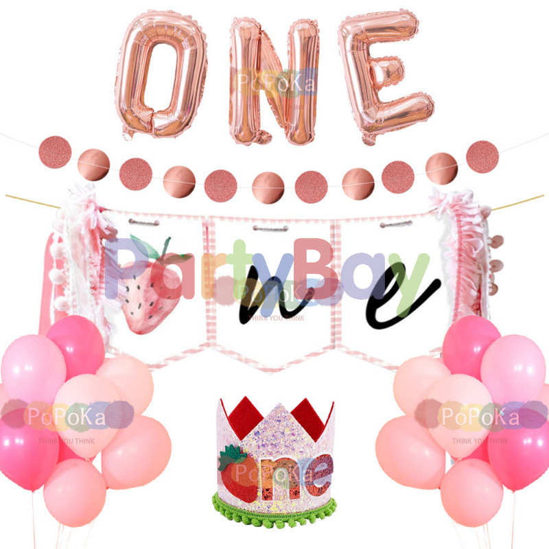 装饰餐椅莱派主题宝宝草莓周岁用品拉旗儿童宝宝新品生日派对布置