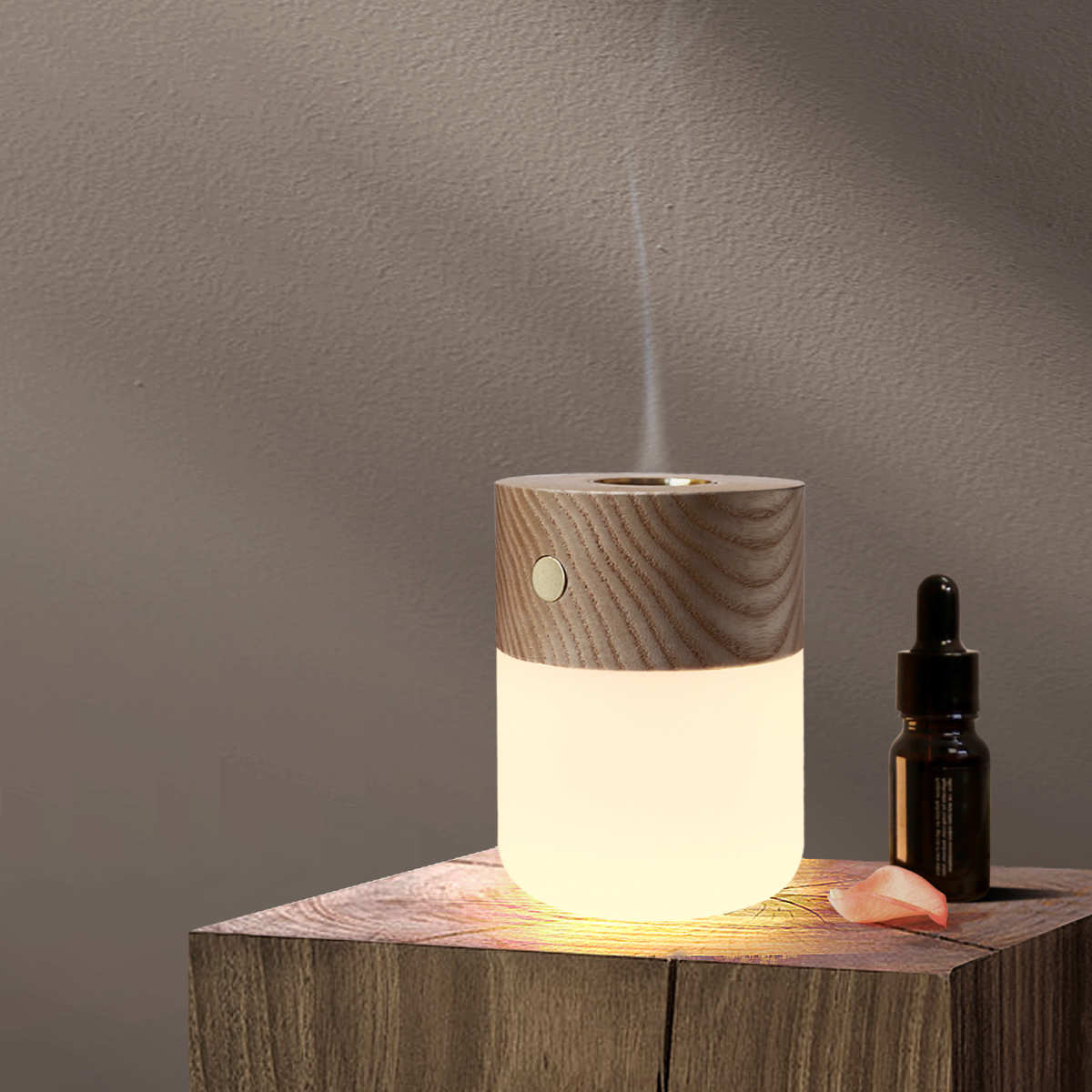 创意氛围小夜灯usb玻璃实木香薰灯家用触摸充电睡眠led简约床头灯