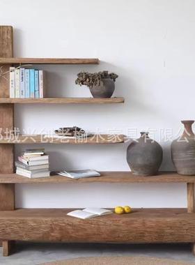 榆木古书架落地CTI式茶具复书本列老架装饰隔板陈架多层原木博古