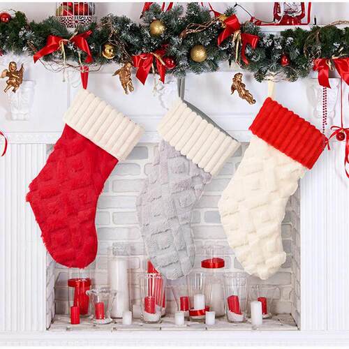 1Pc Christmas Decoration Supplies Plush Socks Red White Grey