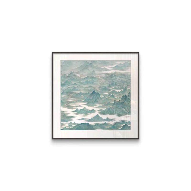 法式挂画海浪客厅餐厅抽象山水装饰画新中式民宿禅意壁卧室墙挂画