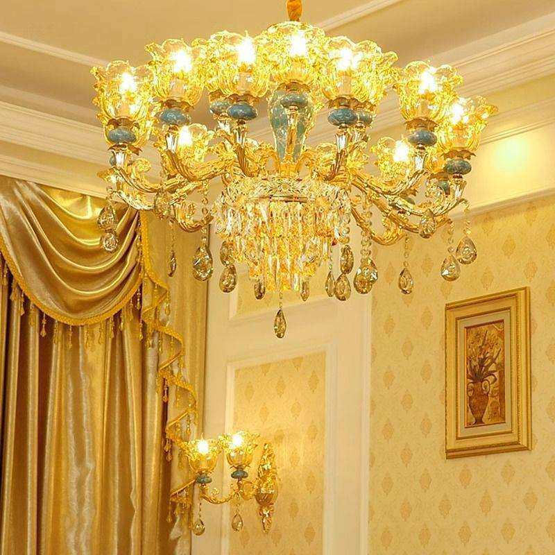 欧式客厅轻奢水晶灯蓝色法式陶瓷酒店别墅吊灯奢华卧室餐厅led灯