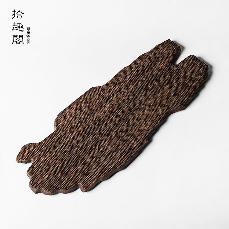 创意手工粗陶日式干泡盘长形陶瓷茶盘仿朽木家用功夫茶具复古茶托