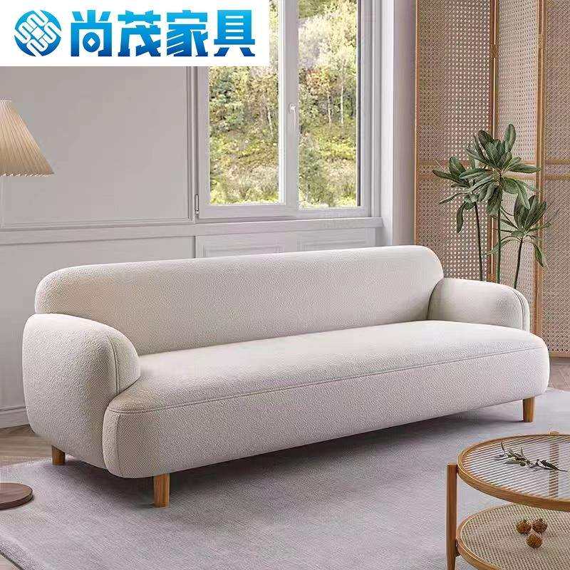 极简直排双人位公寓出租房实木沙发小户型客厅科技布材质布艺沙发