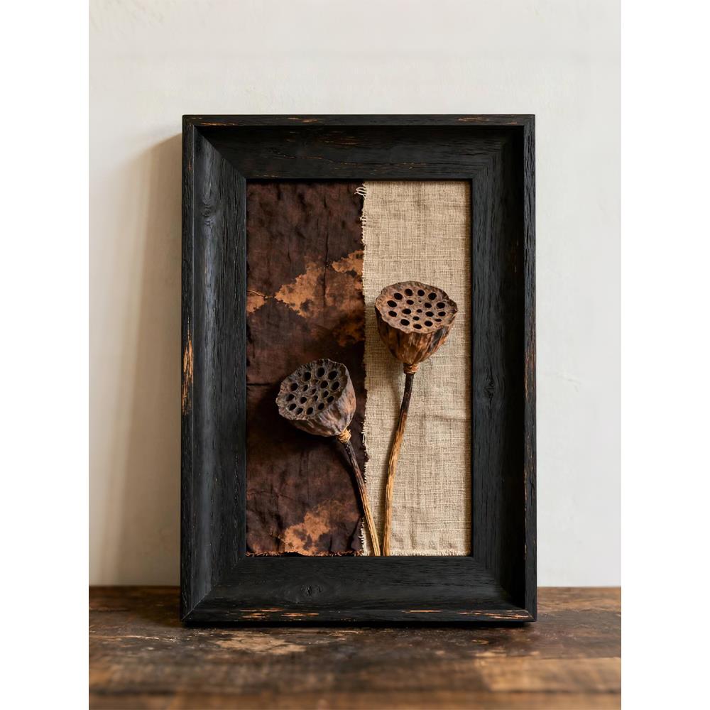 侘寂风玄关装饰画小众艺术感客厅沙发背景墙挂画覆古植物卧室壁画图片