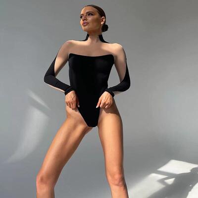 Womenswear Mesh Sheer Sexy Bodysuit Summer Scoop Neck
