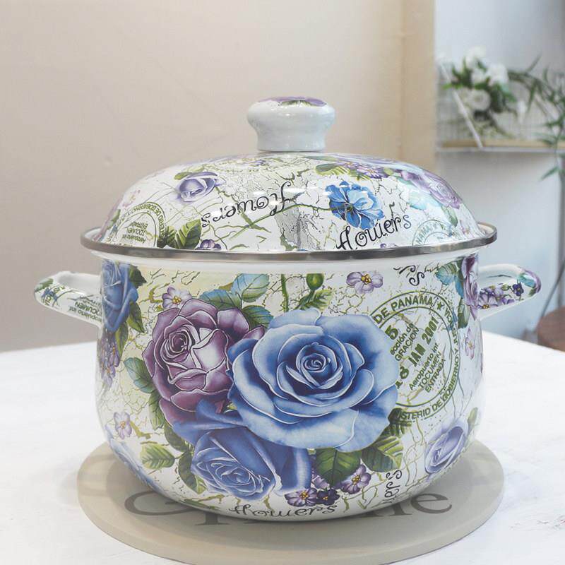 搪瓷加厚福锅大汤锅 5L搪瓷炖锅双耳锅珐琅彩22cm/24cm平底锅煮面