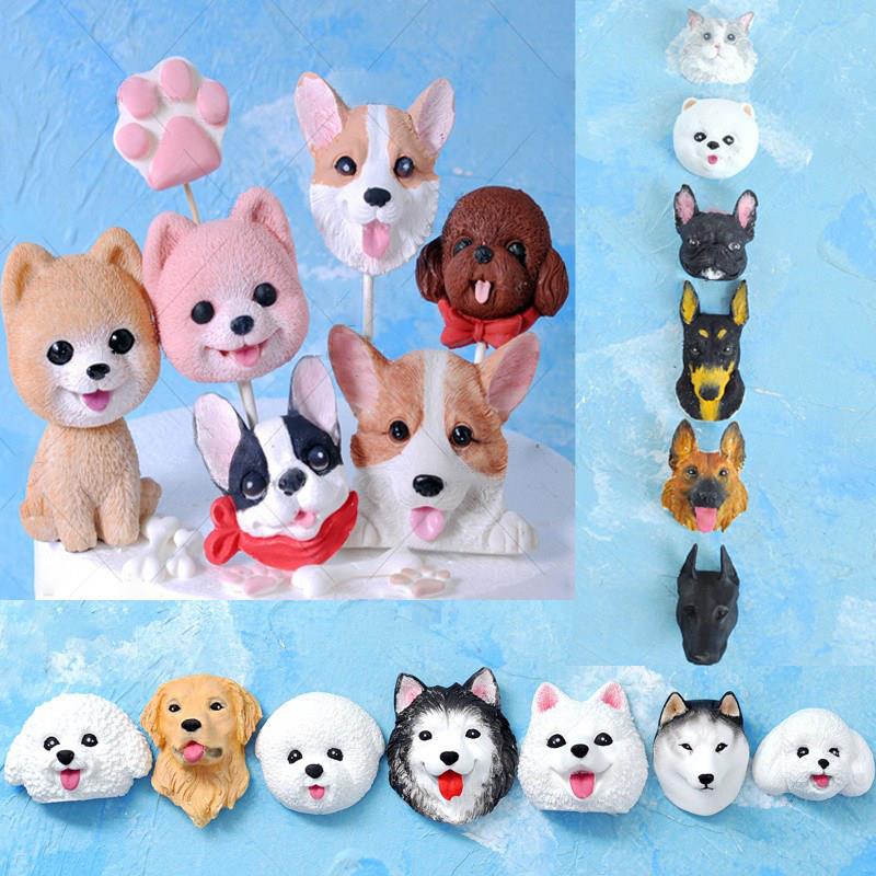 硅胶模具泰迪柯基斗牛狗狗猫猫棒棒糖巧克力翻糖石膏模具