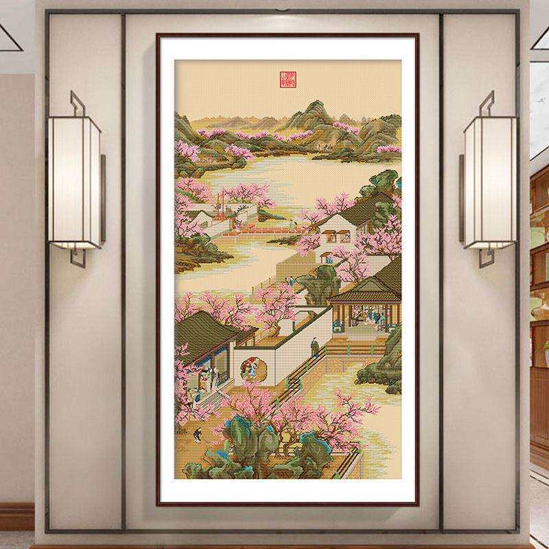 雍正十二月三月十字绣2024新款线绣客厅古典名画风景玄关手工自绣