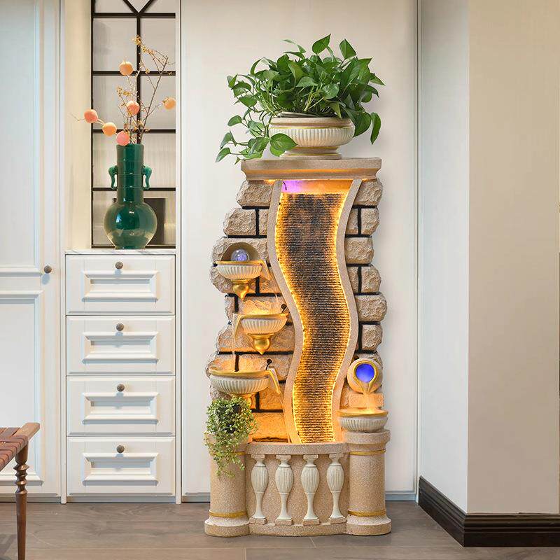 欧式假山流水落地摆件聚宝招财盆景喷泉居家水景办公桌店铺开业礼