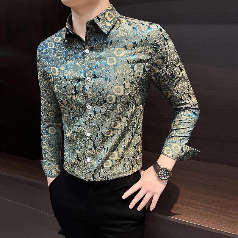 男士长袖衬衫春夏秋2025新款薄款潮牌高级感痞帅休闲修身碎花衬衫