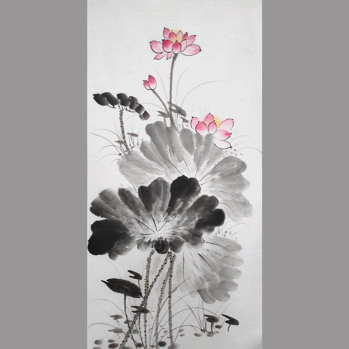 手绘水墨荷花国画 画清廉书画 画莲花宣纸小写意花鸟玄关书房新中