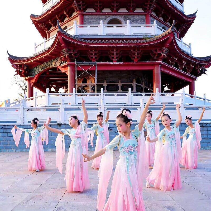 盈盈芙蓉语舞蹈服儿童古典舞画中游演出服女童超仙春暖意浓表演服