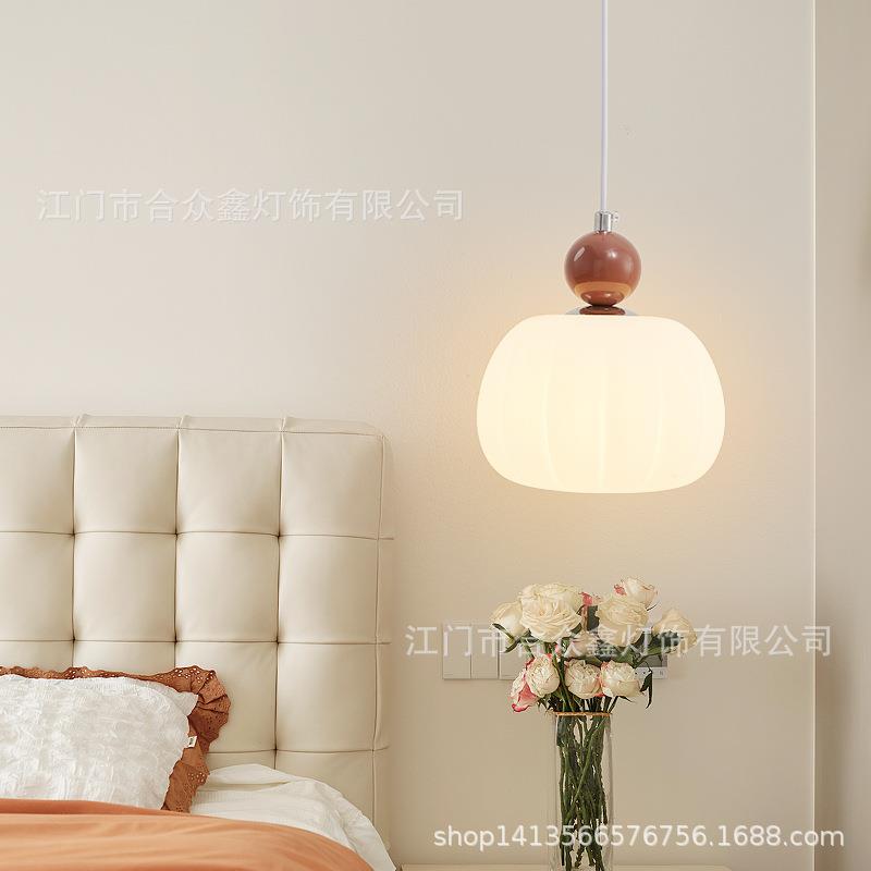奶油风眼床头吊灯现代简南瓜儿童房卧276吊室线约灯led主卧护小吊