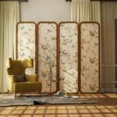 欧式 屏风隔断客厅餐厅卧室实木玄关折叠移动现代半透花鸟折屏简约