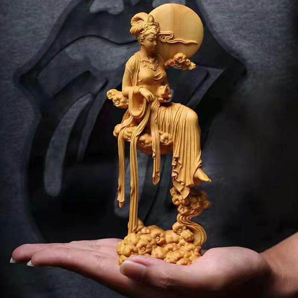 太行崖柏嫦娥奔月摆件古代神话美人实木雕刻嫦娥抱兔中式客厅饰品