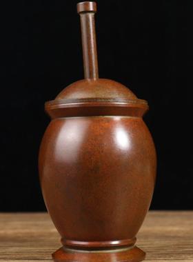 纯铜老红铜摆件苏工紫铜捣药罐杵子居家用品文玩杂项收藏博古摆件