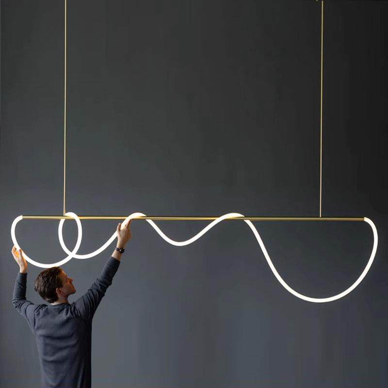 极简个性吧台长条灯管线条缠绕创意设计师餐厅艺术音符灯餐桌吊灯