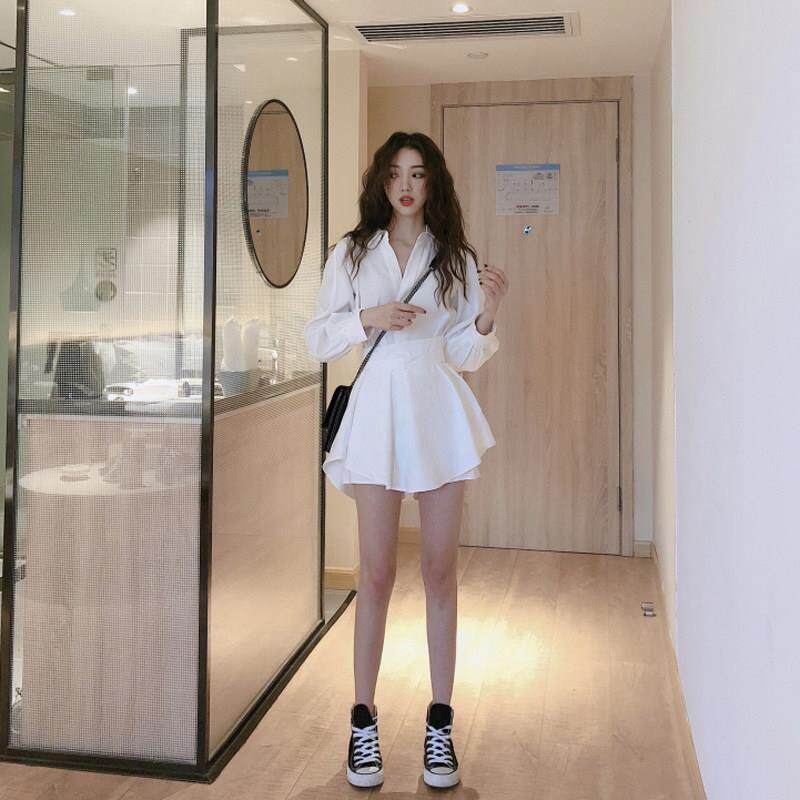 欧洲站2026年春季女装桔梗森系白色超仙女衬衫式洋装小众两件式套