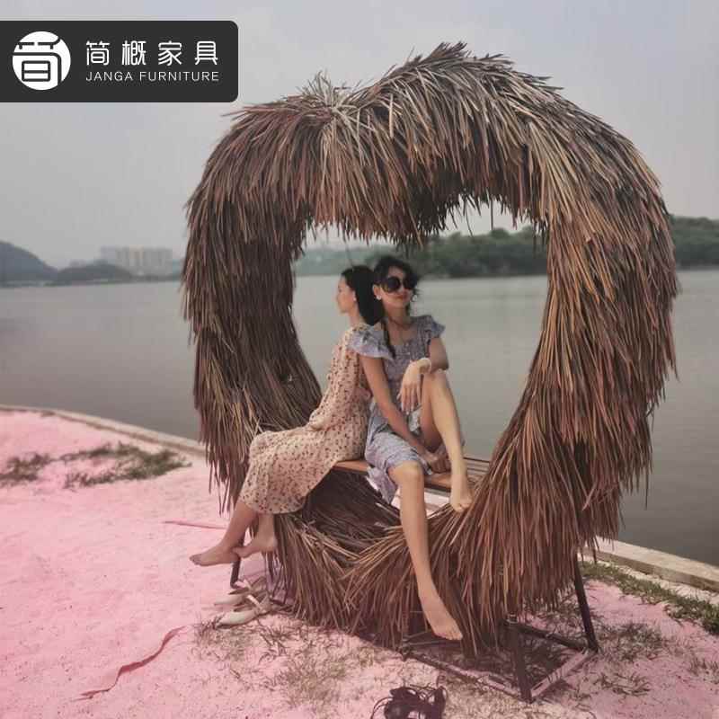 户外景区网红卡秋千防藤编卡座心鸟巢打雨MAR防晒藤编座椅吊篮藤
