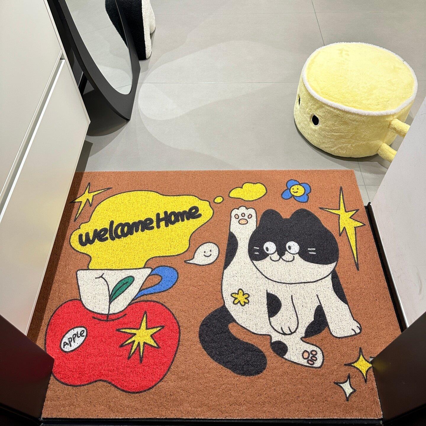 与风与海多巴胺小猫小狗可爱入户丝圈地垫玄关地毯耐脏刮沙脚垫图片