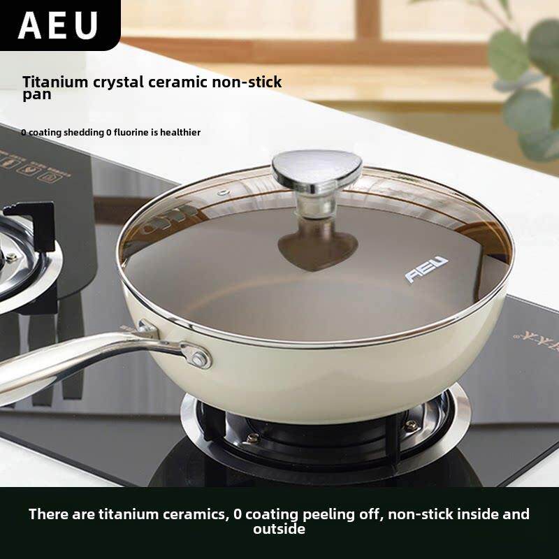 Aeu钛合金不粘陶瓷锅家用平底锅煎锅燃气专用电磁炉