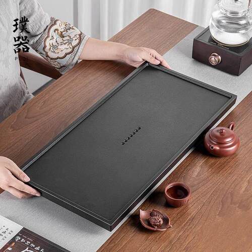 乌金瓷石茶盘中式轻奢新款家用沥水托 托盘功夫茶几茶具一体式茶