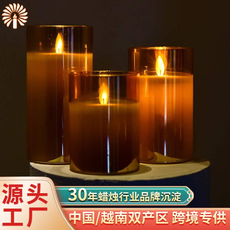 茶/灰/白色玻璃石蜡摇摆led蜡烛灯圣诞电子灯婚庆家居装饰摆烛光